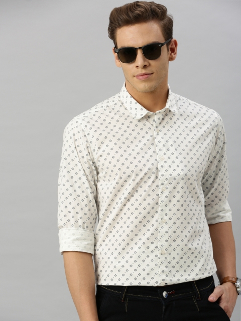

Mast & Harbour Mens White and Navy Blue Casual Printed Shirt