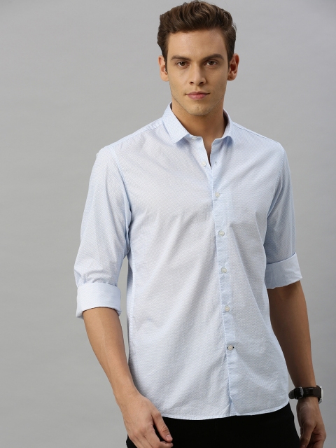 

Mast & Harbour Mens White and Blue Casual Printed Shirt