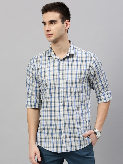 

Mast & Harbour Men Off-White & Blue Regular Fit Checked Casual Shirt