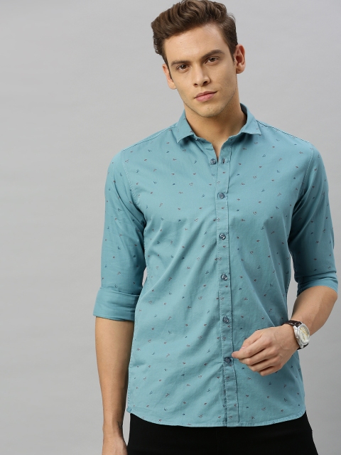 

Mast & Harbour Men Teal Blue and Black Printed Casual Shirt