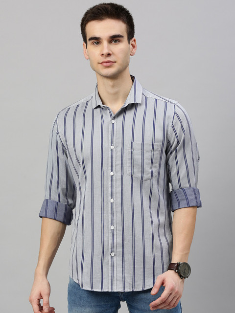 

Mast & Harbour Men Grey & Blue Regular Fit Striped Casual Shirt