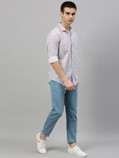 

Mast & Harbour Men White & Blue Regular Fit Printed Casual Shirt