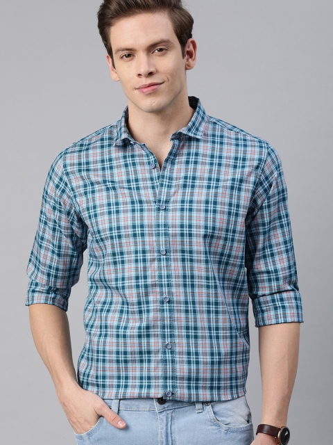 

Mast & Harbour Men Blue & Orange Regular Fit Checked Smart Casual Shirt