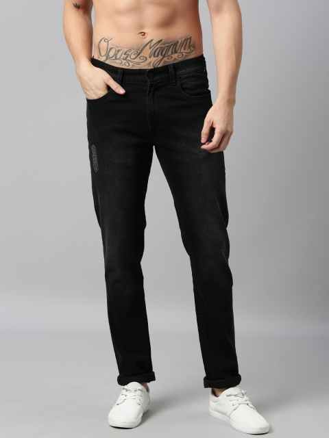 

HERE&NOW Men Black Slim Fit Mid-Rise Low Distress Stretchable Jeans