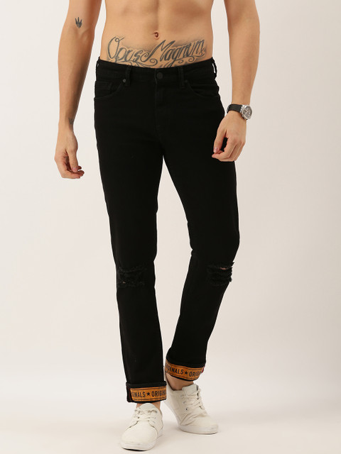 

Moda Rapido Men Black Slim Fit Mid-Rise Slash Knee Stretchable Jeans