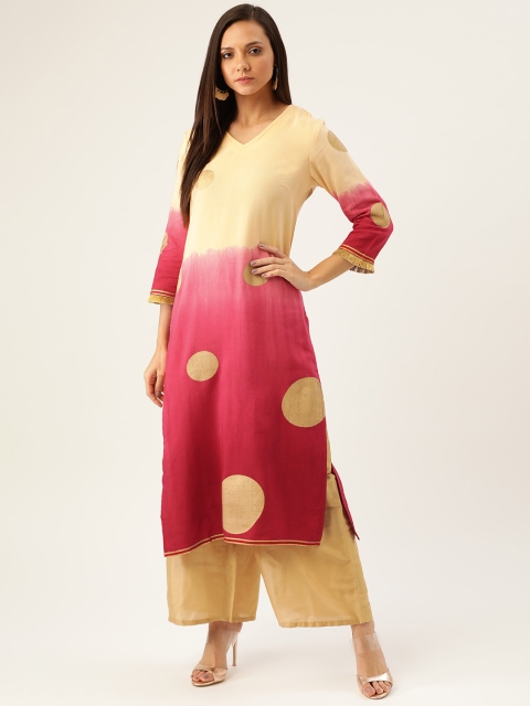 

Moda Rapido Women Maroon & Cream-Coloured Printed Straight Kurta With Ombre Detail