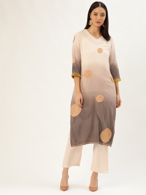 

Moda Rapido Women Off-White & Taupe Ombre Dyed Kurta with Palazzos