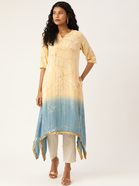 

Moda Rapido Women Cream-Coloured & Blue Printed A-Line Kurta