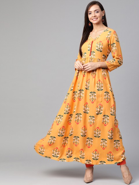 

HERE&NOW Women Orange & Green Printed Anarkali Kurta