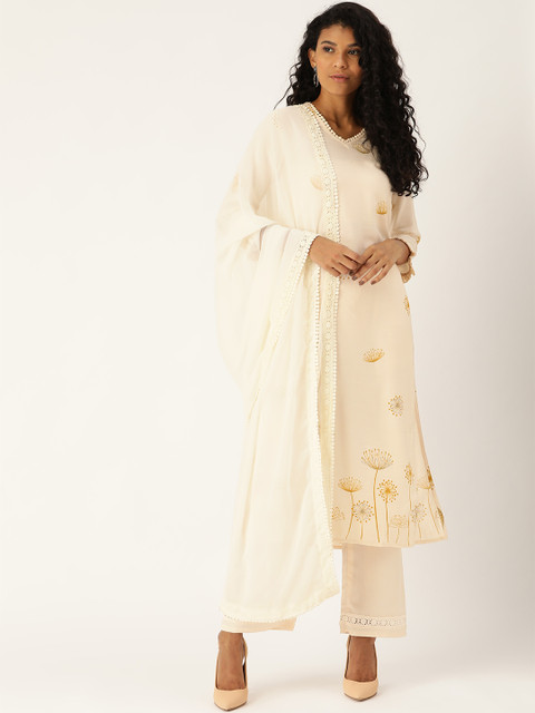 

Moda Rapido Women Cream-Coloured Printed Kurta with Palazzos & Dupatta