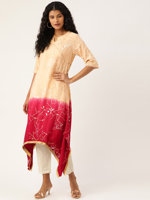 

Moda Rapido Women Cream-Coloured & Maroon Printed A-Line Kurta
