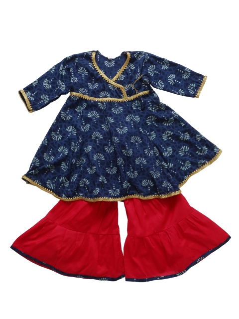 

Chipbeys Girls Navy Blue & Red Printed Kurta with Sharara