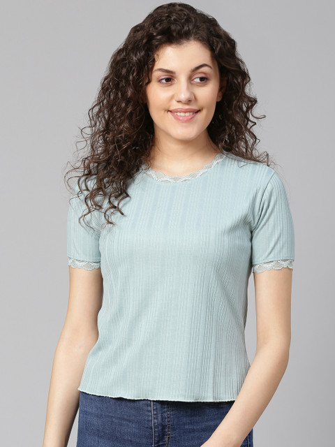 

VividArtsy Women Sea Green Striped Top