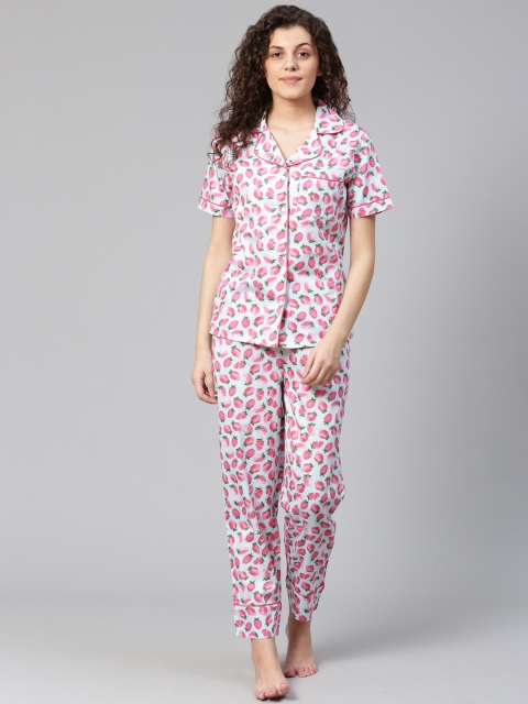 

VividArtsy Women Blue & Pink Printed Night suit