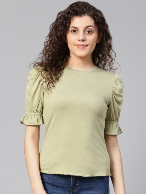 

VividArtsy Women Olive Green Solid Top