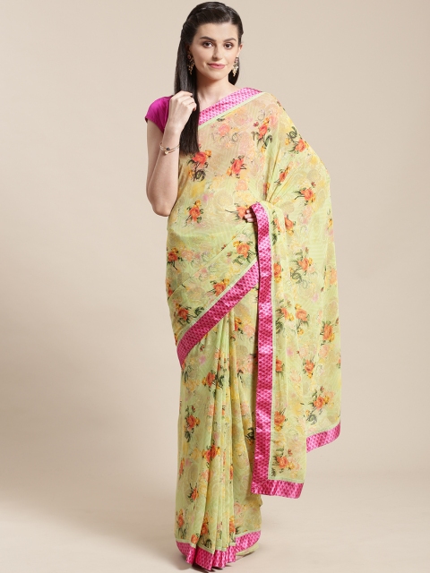 

Nanda Silk Mills Green & Orange Floral Print Saree
