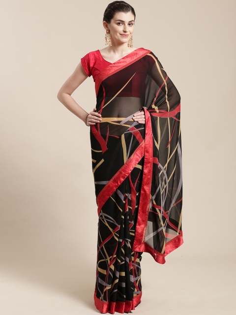 

Nanda Silk Mills Black & Red Printed Saree