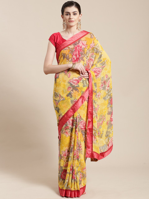 

Nanda Silk Mills Yellow & Red Floral Print Saree