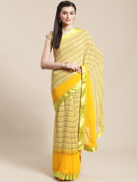 

Nanda Silk Mills Yellow & Green Printed Saree