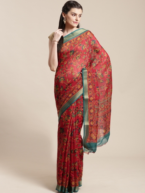 

Nanda Silk Mills Red & Green Floral Print Saree