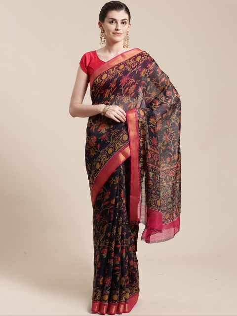 

Nanda Silk Mills Navy Blue & Rust Red Digital Floral Print Saree