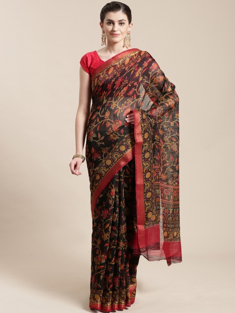 

Nanda Silk Mills Black & Mustard Yellow Digital Floral Print Saree