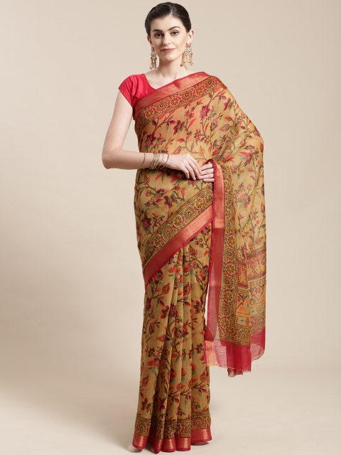 

Nanda Silk Mills Beige & Red Digital Floral Print Saree