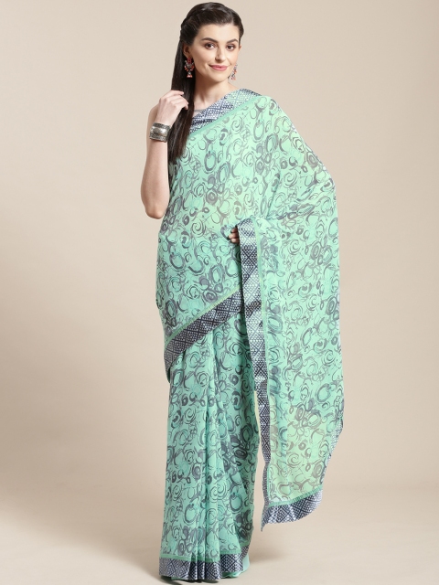 

Nanda Silk Mills Green & Grey Printed Saree