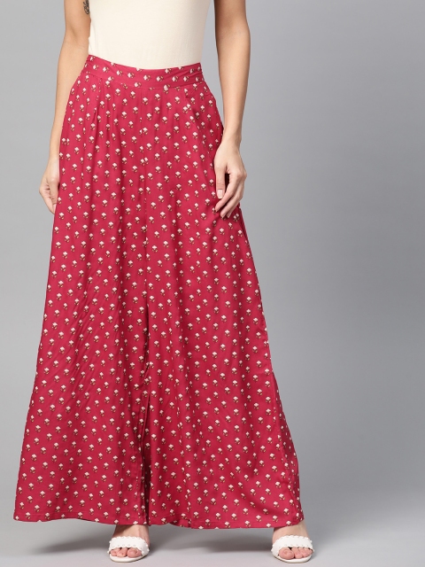 

HERE&NOW Women Red & Off-White Printed Flared Palazzos