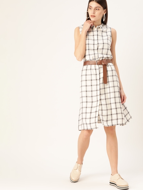 

Moda Rapido Women White & Black Checked Shirt Dress