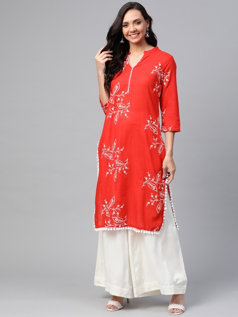 

HERE&NOW Women Red & White Printed Straight Kurta