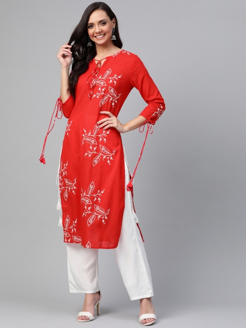 

HERE&NOW Women Red & White Printed Straight Kurta