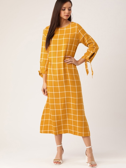 

Moda Rapido Women Mustard Yellow & White Checked Maxi Dress