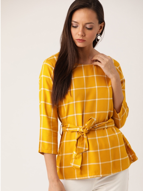 

Moda Rapido Women Mustard Yellow & White Checked Top