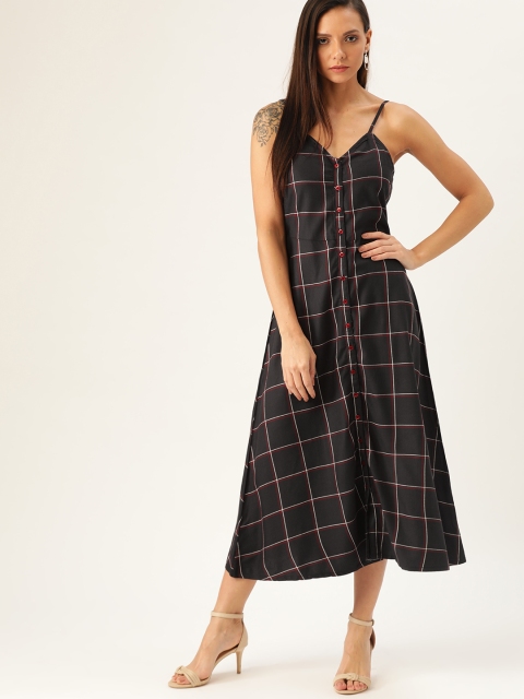 

Moda Rapido Women Black & Maroon Checked A-Line Dress