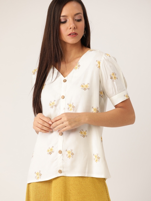 

Moda Rapido Women White & Yellow Floral Printed Top