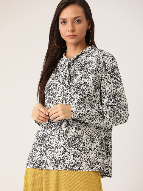 

Moda Rapido Women White & Black Printed Styled Back Top