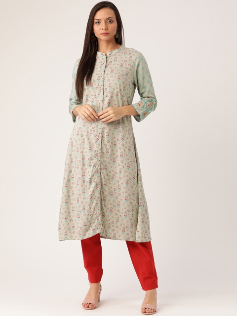 

Moda Rapido Women Grey & Red Printed A-Line Kurta