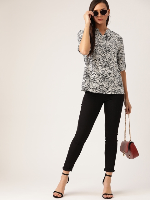 

Moda Rapido Women White & Black Printed Top