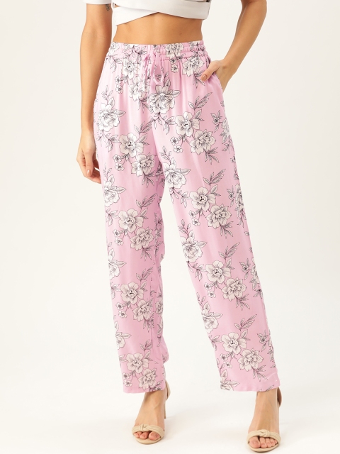 

Moda Rapido Women Pink & White Floral Print Regular Trousers