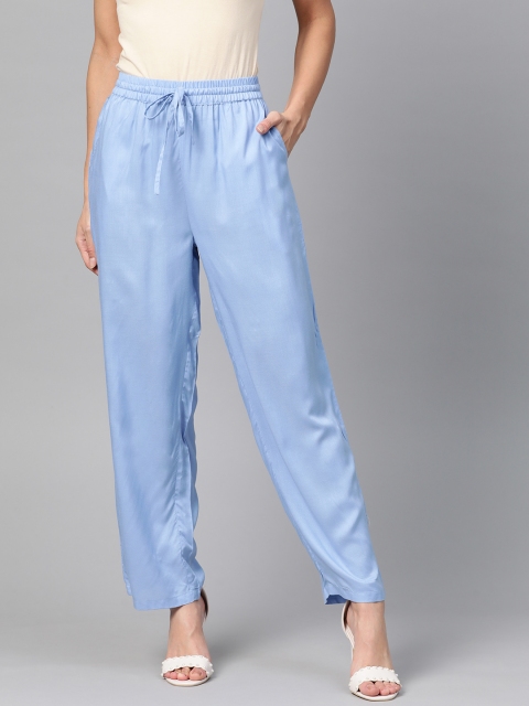 

HERE&NOW Women Blue Solid Straight Palazzos