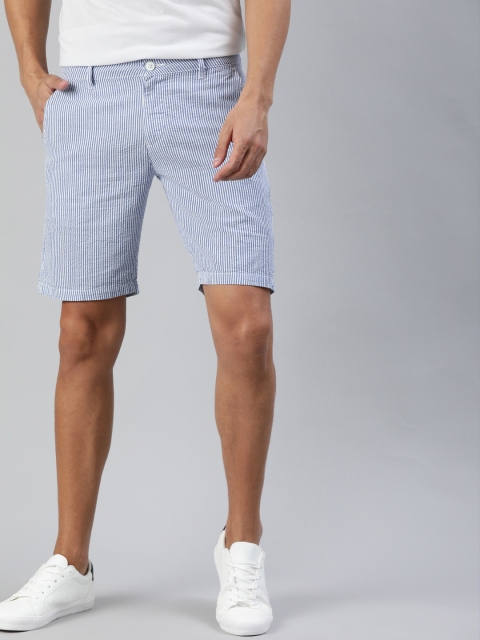 

Mast & Harbour Men Blue & White Striped Seersucker Regular Fit Regular Shorts
