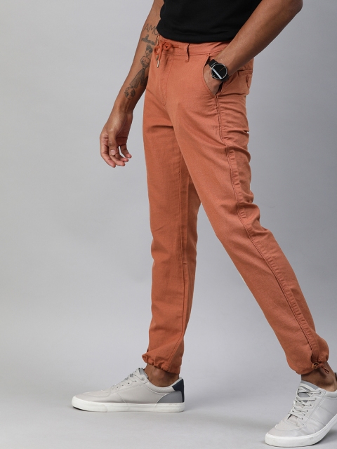 

Mast & Harbour Men Rust Orange Cotton Linen Regular Fit Solid Joggers