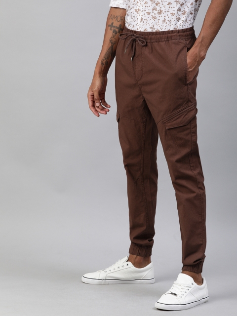 

Mast & Harbour Men Brown Regular Fit Self-Checked Joggers