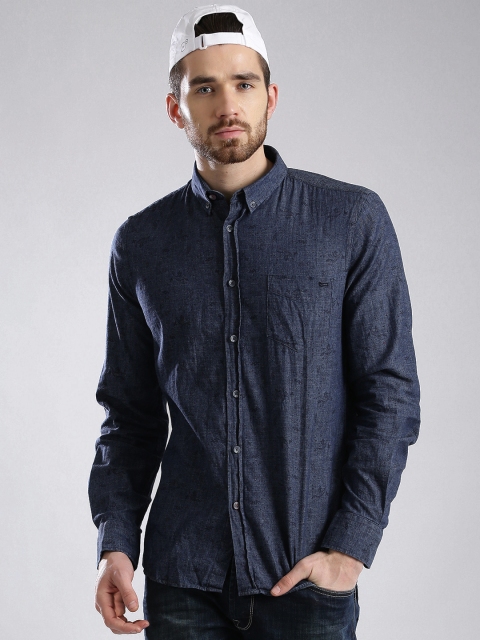 GAS Blue Printed Slim Fit Casual Shirt available at myntra for Rs.2744