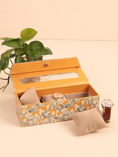 

Chumbak Beige & Yellow Printed Human Maze Watch Organiser