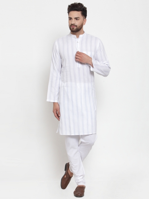 

NEUDIS Men White Striped Straight Kurta