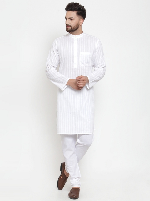 

NEUDIS Men White Striped Straight Kurta