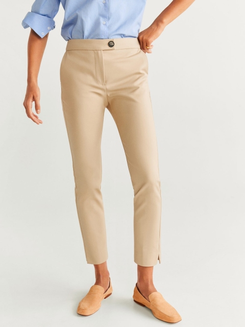 

MANGO Women Beige Straight Fit Solid Cropped Formal Sustainable Trousers