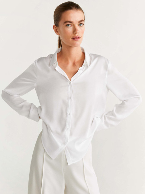 

MANGO Women White Satin Finish Regular Fit Solid Casual Shirt
